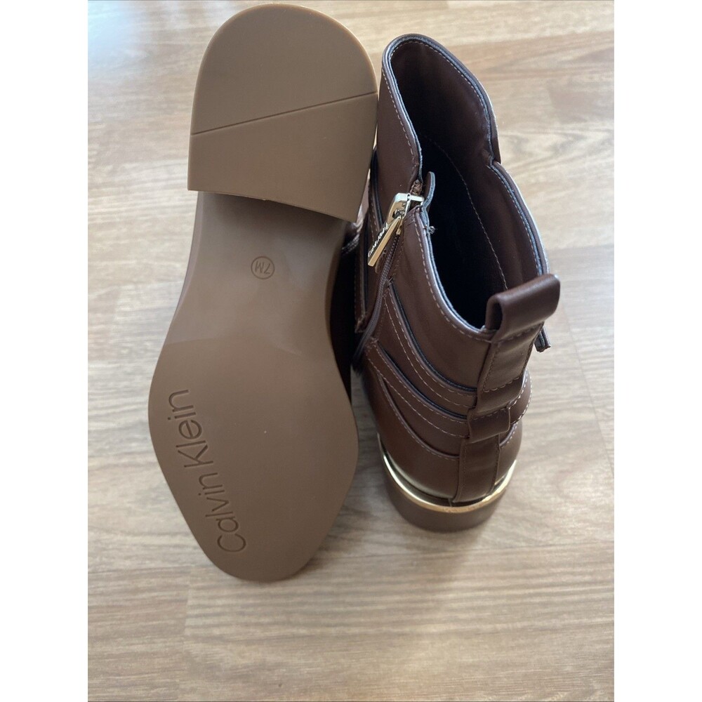 Calvin Klein Jasen Buckle Strap Block Heel Ankle Bootie Brown Size 7M $139 MSRP - Picture 15 of 16